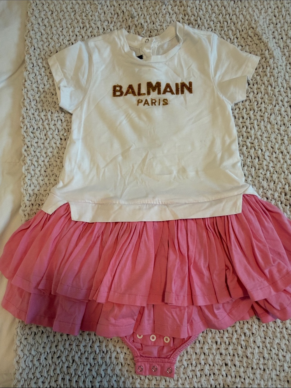 Balmain White Tee Bodysuit with Pink Tulle Skirt